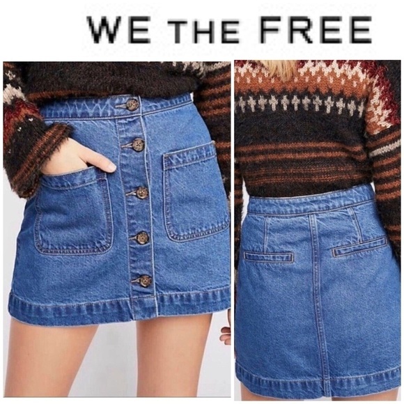 Free people We the free Y2K buttondown denim skirt, super highrise size 27 - Picture 1 of 12